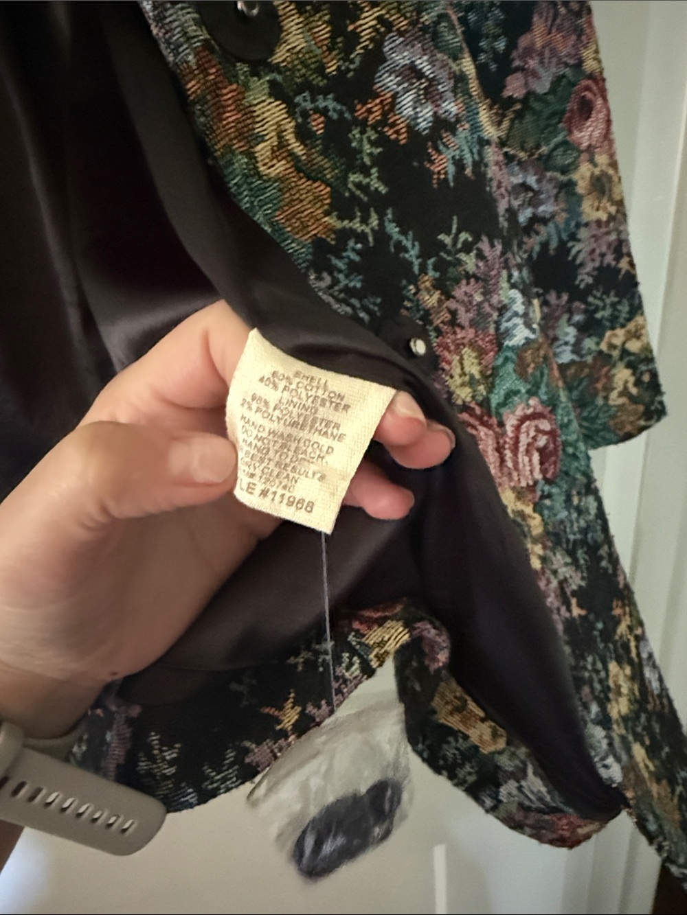 Mystree Black Quilted Trench Coat with Pink Rose Print - Picture 3 of 4